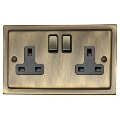 Image of G&amp;H Brassware TAB310 Victorian Antique Brass 13A Switched 2 Gang Double Socket