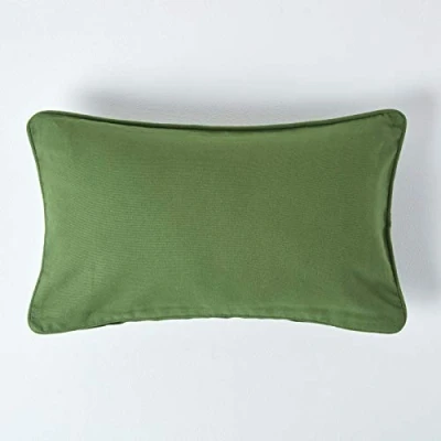 Image of HOMESCAPES 100% Cotton Plain Dark Olive Green Cushion Cover 30 x 50 cm Rectangular 12 20 Inches Sofa Pillow Washable
