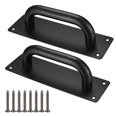 Image of HAOCHEN Title: Robust Stainless Steel Sliding Door Handles with Backplate, Handles, Toilet Cabinet Plates for Wooden Door, Garden, (200 x 65 mm) Black
