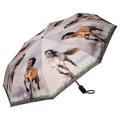 Image of VON LILIENFELD® Folding Pocket Umbrella Automatic Lightweight auto Open Telescopic Motif Women Men Children Wild Horses