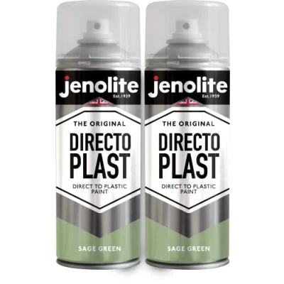 Image of JENOLITE Directoplast Gloss Spray Paint SAGE GREEN 2x400ml for Plastic Surfaces All Types Of No Primer Required Multi Surface RAL 7494C