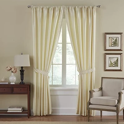 Image of Elrene Home Fashions Versailles Faux Silk Room Darkening Curtain Panel, Blackout with Rod Pocket, 52 Inches by 108 Inches, Ivory, 1 Panel