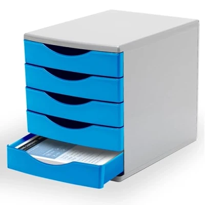 Image of Deflecto® Warm Blue Desk Drawer Set featuring 5 x 60mm Drawers In Organiser Large Storage Desktop A4