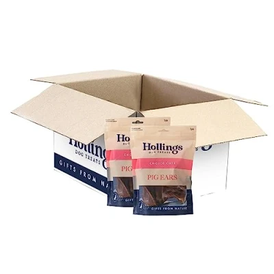 Image of Hollings Pig Ears Dog Treats, 100% Natural Air Dried Long Lasting Chews for Adult Dogs, Grain Free &amp; High in Protein (Pack of 20)