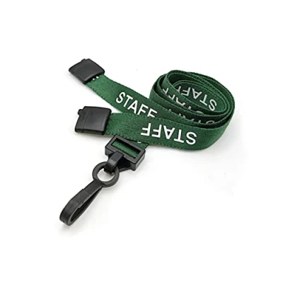 Image of EasyBadge 100 x Green Staff Lanyards with Plastic J Clips and Safety Breakaways