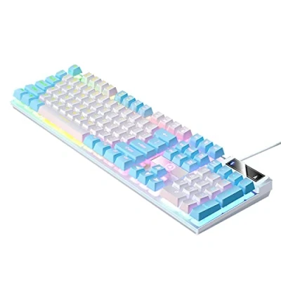 Image of NALLBEIRRAA Gaming Keyboard,Rainbow LED Backlit Mechanical Feeling USB Wired Keyboard,Waterproof Keyboard RGB Backlight Full Anti ghosting for Computer/PC/Laptop/MAC (White + Blue)