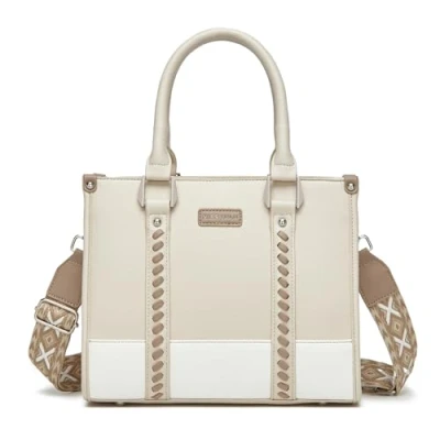 Image of Miss Lulu Handbags for Women with Wide Woven Shoulder Strap Top Handle Bags Crossbody Bag Zipper Work Travel (Beige)