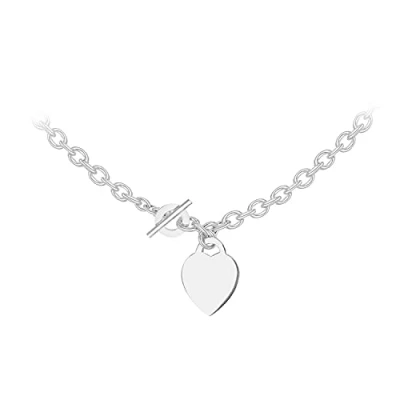 Image of Tuscany Silver Women&#039;s Sterling Large Heart T Bar Belcher Chain Necklace of 41cm/16&quot; Engraving