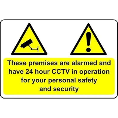 Image of These Premises are alarmed 24 Hour CCTV in Operation Safety Sign Self Adhesive Sticker (200mm x 150mm)