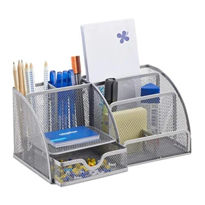 Image of Relaxdays Desk Organizer, Metal, Silver, 18 x 25.5 10.5 cm