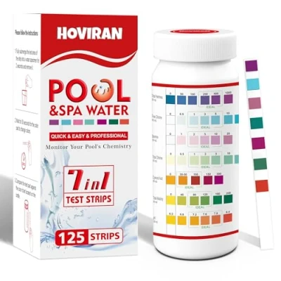 Image of Pool Test Strips 7 in 1, 125 Quick Swimming Strips, Accurate Hot Tub Spa Water Testing Kit for Bromine, Total Alkalinity, pH, Free Chlorine, Hardness, Cyanuric Acid, and Chlorine