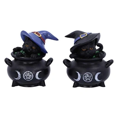 Image of Nemesis Now Hubble and Bubble Witches Familiar Black Cat Cauldron Figurines, 8cm