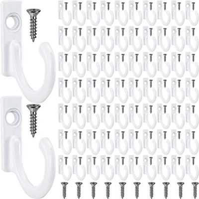 Image of ZHEHAO 100 Pieces Key Hooks Jewelry Small Hanging Wall Mounted Single Hook Robe Coat and 110 Screws for Hat, Scarf, Bag (White,100 Pieces)