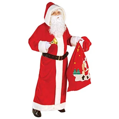 Image of xL Santa Coat Hooded Velvet Costume Extra Large for Father Christmas Fancy Dress