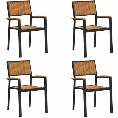 Image of vidaXL Natural Acacia Wood Patio Chairs Weather Resistant Outdoor Seating for Garden/Deck/Patio, 56x57x87 cm, Matte Finish, 4 Pack