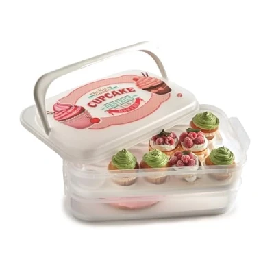 Image of Snips Cupcake Holder 14 Litres White Double Decorated Container with Tray Made in Italy BPA Free