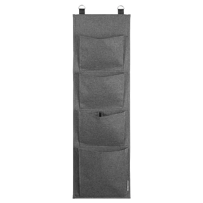 Image of Bigso Box of Sweden Hanging Storage Organiser with 4 Large Compartments for Wardrobe Velcro Fastening Cupboard made Polyester and Cardboard Grey