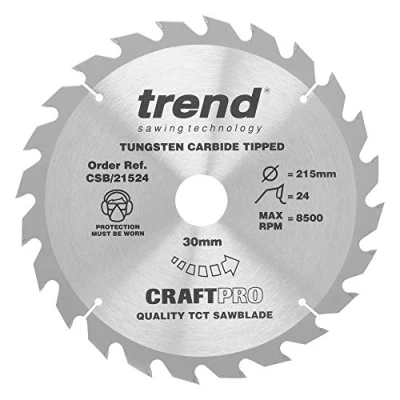 Image of Trend Wood Circular Saw Blade, 215mm Diameter, 30mm Bore, 24 Teeth, TCT, 2.6mm Kerf, +15 Hook, CSB/21524