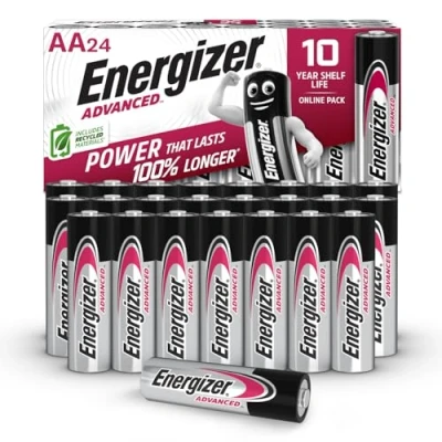 Image of Energizer Advanced AA Batteries 1.5V Alkaline, 24 Pack, Long Lasting Premium Double A