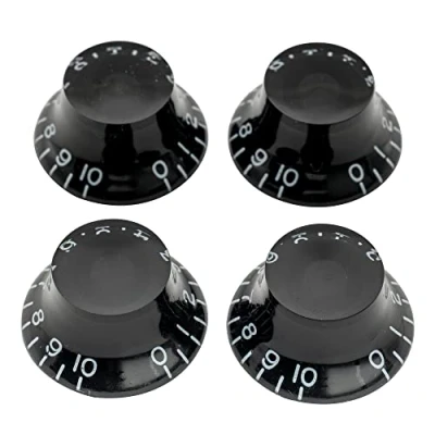 Image of Musiclily Pro Metric Size 18 Splines Bell Top Hat Control Knobs for Asia Import Guitar Bass Split Shaft Pots, Black (Set of 4)