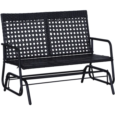 Image of Outsunny Garden Rattan 2 Seater Wicker Glider Double Bench Chair Black Armchair Patio New