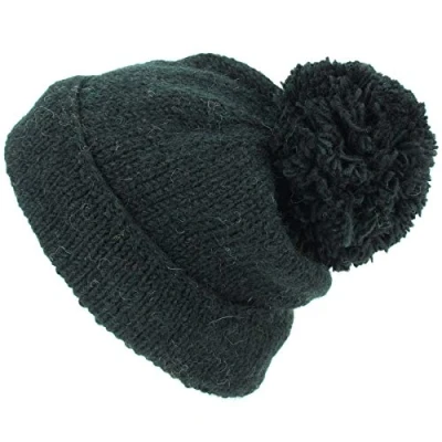 Image of LOUDelephant Chunky Wool Knit Baggy Slouch Beanie Bobble Hat Black