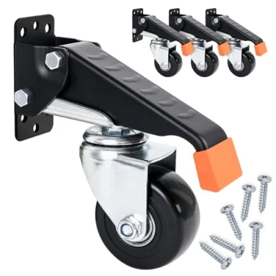 Image of HMF 6750 Heavy Duty Castors Lowerable for Workbench, Pack of 4, 65 mm, up to 300 kg, Black, Polyurethane