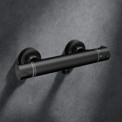 Image of MORADO Black Thermostatic Shower Mixer,Black Round Mixer Bar, Wall Mounted Bar with Anti Scald Control,Solid Brass,Matte