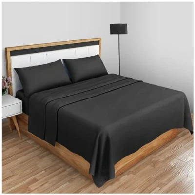 Image of Non Iron Easy Care Super King Flat Sheets Anti Wrinkle Shrinkage Resistant Hotel Quality Bedding Sheet Black