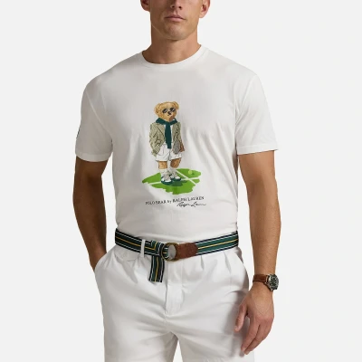 Image of POLO Ralph Lauren Wimbledon Classic FIT BEAR Tshirt Unisex Print Tshirt, Size: Medium, Ceramic white