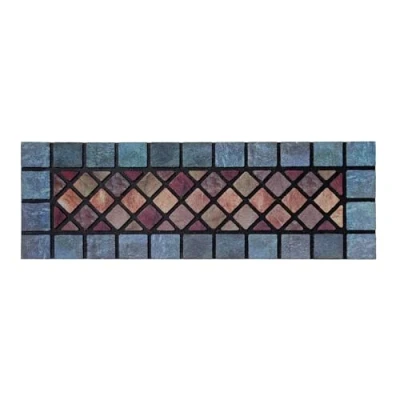 Image of Nicoman Elegant Tile Mat Barrier Doormat Eco Friendly Scrape and Non Slip Indoor/Outdoor Door Mat, Narrow (75x25cm), Blue Border