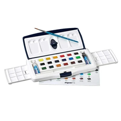 Image of Daler Rowney Aquafine Watercolour Paint, Half Pan &amp; 2 Tubes Set, 18 Assorted Colours