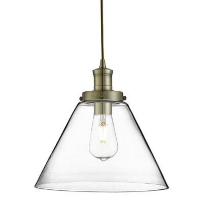 Image of Pyramid 1 Light Dome Ceiling Pendant Antique Brass with Clear Glass Shade, E27