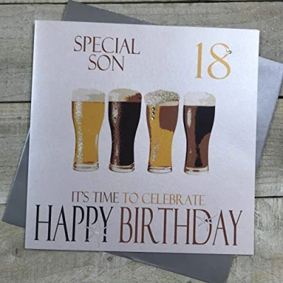 Image of WHITE COTTON CARDS Large Special Son 18 It&#039;s Time to Celebrate Happy Handmade Birthday Card, XNBS18