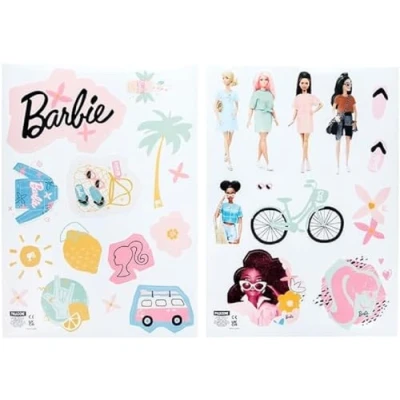 Image of Barbie Wall Decals Officially Licensed Personalised Kids&#039; Room Stickers, Reusable Playroom, Includes Barbie&#039;s Iconic Friends, Letters, Clothing, and Accessories, Girls Bedroom Decor Paladone