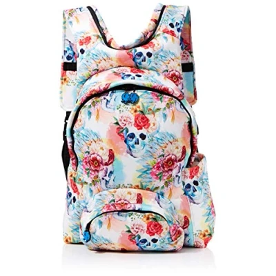 Image of Morikukko Unisex Adult Hooded Backpack Basic Skull and Roses Multicolour (Skull Roses)