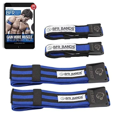 Image of BFR Bands PRO 4 Pack Bundle Blood Flow Restriction for Arms and Legs, Occlusion Training Help You Gain Muscle Without Heavy Weight Lifting, Strong Elastic Strap + Quick Release
