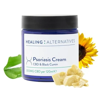 Image of Psoriasis CBD Cream 120ml Moisturising with Black Cumin Seed Oil &amp; Organic Ingredients Aloe, Shea Butter, Cocoa Butter Sunflower Soothing Relief for Sore, Irritated Skin