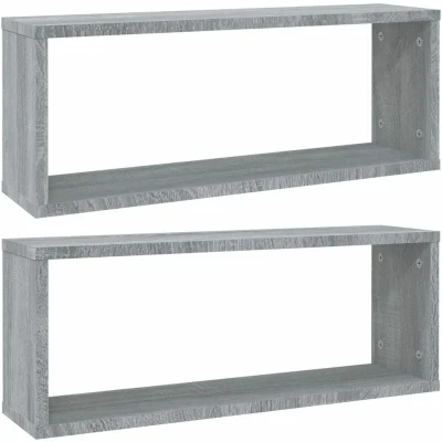 Image of vidaXL Wall Cube Shelves 2 pcs Grey Sonoma 60x15x23 cm Engineered Wood