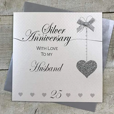 Image of WHITE COTTON CARDS LLA25H Husband 25th Silver Wedding Anniversary Handmade Card Love Lines, whitegreyblack, 16cm x