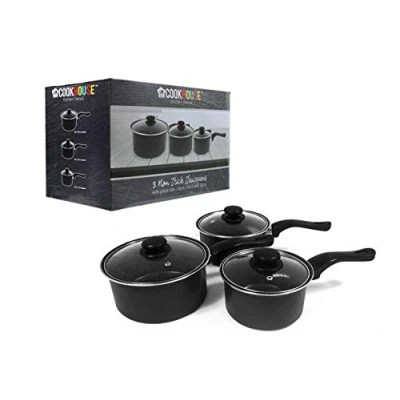 Image of Non Stick Premium Saucepans Set Kitchen Cooking Graphite Saute Pans with Glass Lids Inner Coated 3 Sizes 16cm, 18cm &amp; 20cm for Everyday Suitable All hobs