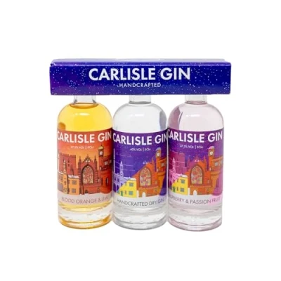 Image of Carlisle Gin Gift Pack 3 Miniature Bottles (5cl) Handcrafted Dry Gin, Blood Orange &amp; Lime, Raspberry Passionfruit Flavour Crafted by Cumbria Distilling Co