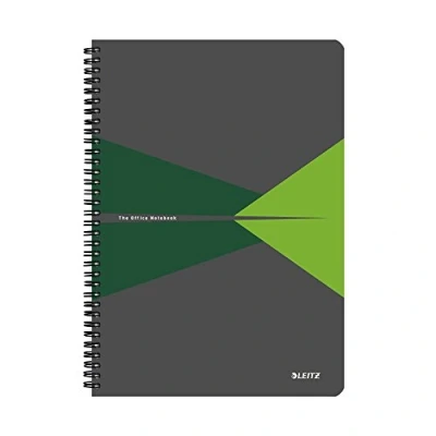 Image of Leitz A4 Stiff Cover Notebook, Green (Wire Bound, 90 Sheets, Ruled, 1 Bookmark, gsm Ivory Paper, Office Range)