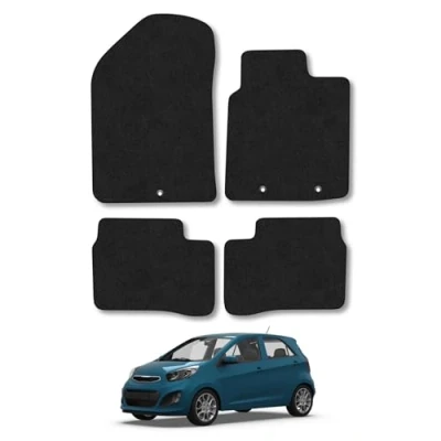 Image of Car Mats Compatible with Kia Picanto (2011 2017) Tailored Fit Black Carpet Floor Set Accessory Custom 4 Pieces Anti Slip Backing &amp; Binding Trim Edge