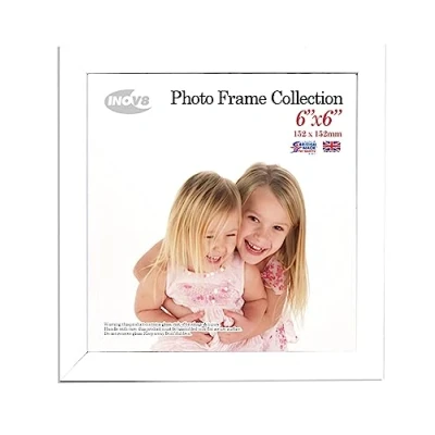 Image of Inov8 British Made Real Wood Picture/Photo Frame 6x6&quot; Inch(15x15cm) Auckland 20mm Pine White