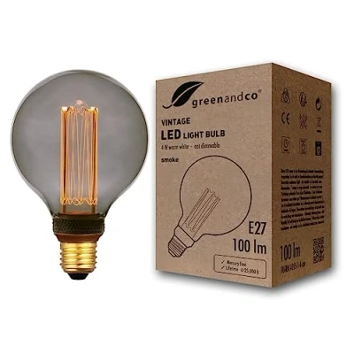 Image of greenandco Vintage Style Decorative LED Light Bulb E27 G95 Smoky Grey 4W 100lm 1800K Very Warm White 320 230V No Flicker Non Dimmable