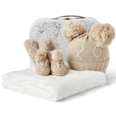 Image of Unisex Baby Gift Set Gifts Newborn Unisex, Gender Reveal Gifts, New Hamper Neutral Essentials, Shower Ideas Winter Collection Beige