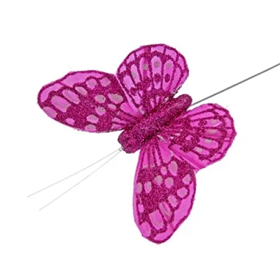 Image of Corsage Creations 10cm Glitter Butterflies Hot Pink (12pcs per pk, on a 20cm Wire)