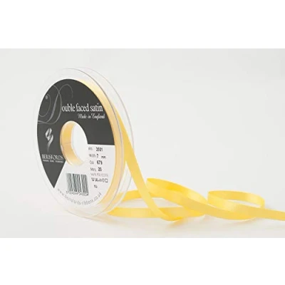 Image of Berisfords Double Faced Satin Ribbon, Polyester, Yellow, 7 mm