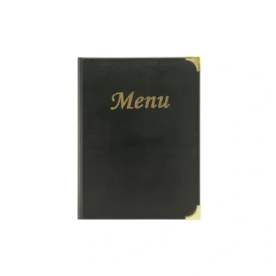 Image of Securit Premium Faux Leather A4 Menu Holder 8 Pages to View Sleek Display Folder for Food &amp; Drinks Perfect Restaurants, Cafe or Bar (Black)